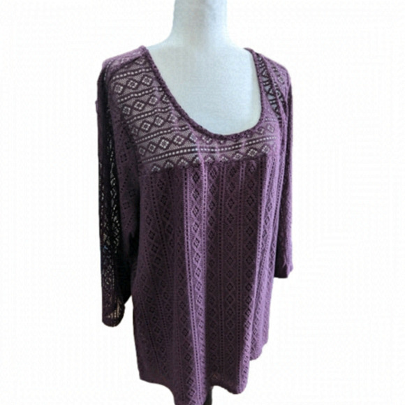 DEX Women's Burgundy   Crochet Knit Top Size 3x - Picture 1 of 10